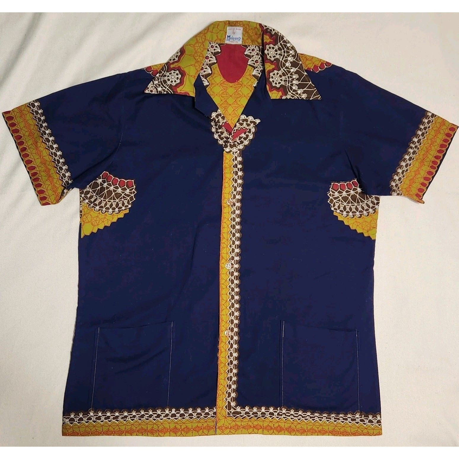 Vintage Custom Made By Melwanis Mens Shirt Ankara Style Made In Singapore Cotton